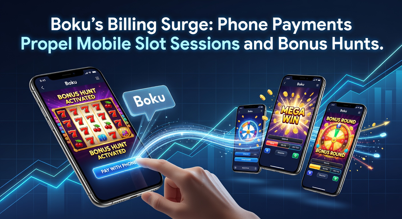 Graph showing Boku's transaction volume surge in mobile gaming payments, with rising lines for slot sessions and carrier billing