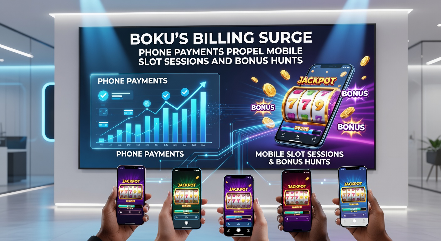 Smartphone screen displaying a mobile slot game with bonus hunt features active, overlaid with Boku payment confirmation