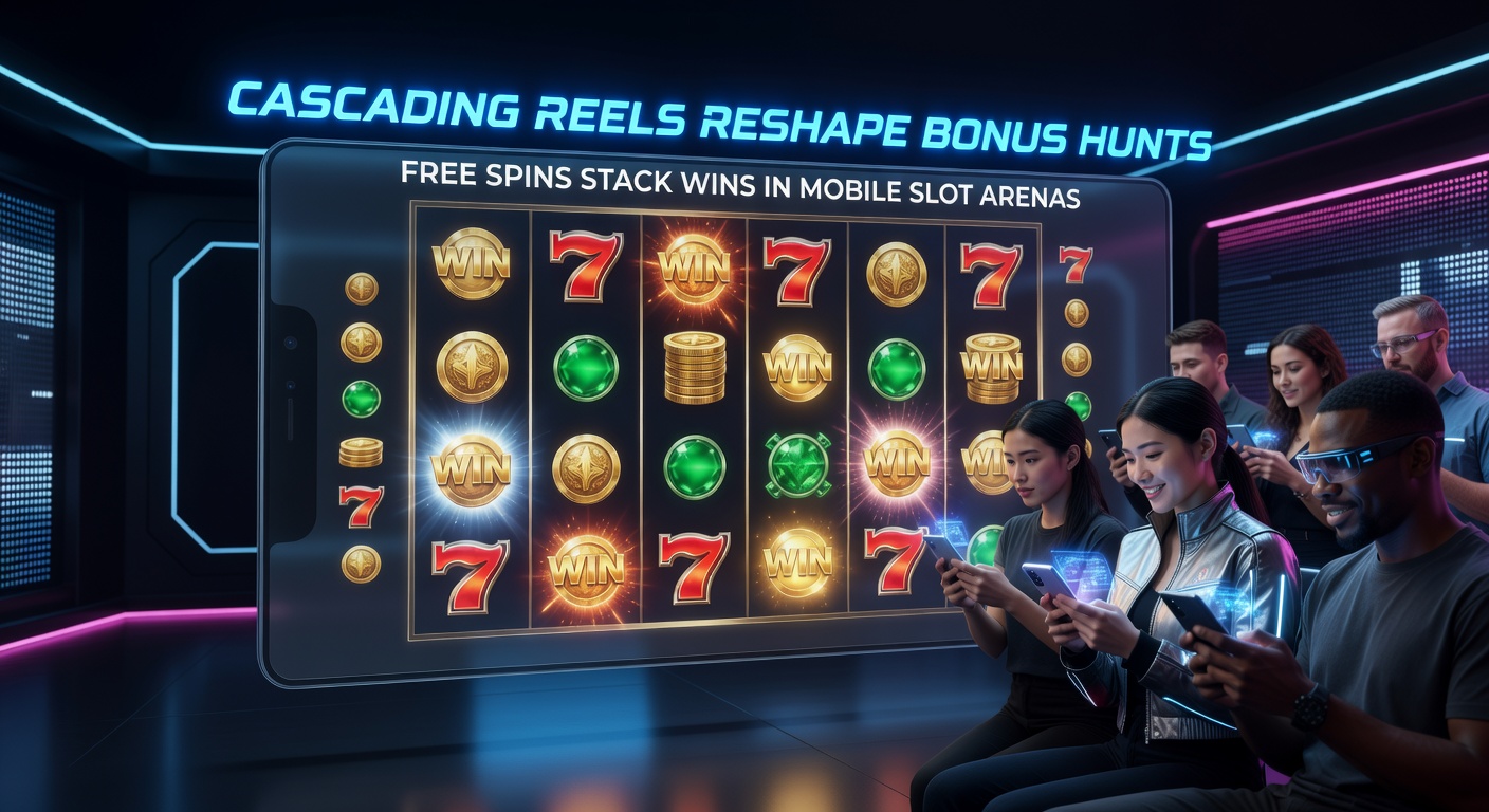 Vibrant mobile slot screen showing cascading reels triggering multiple wins and free spins stacking up