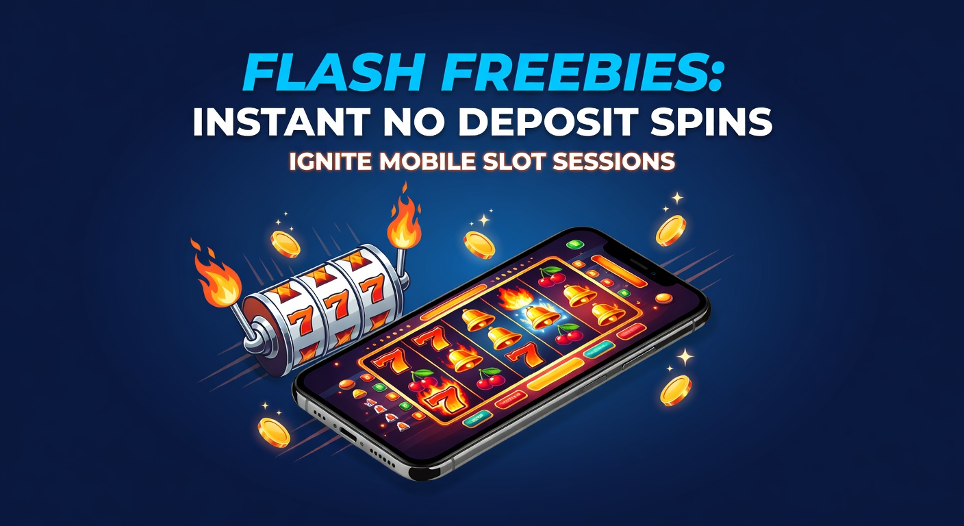Close-up of a smartphone in hand, app open to a slot game with a flashing 'Claim 50 Free Spins Now - No Deposit Needed' banner, coins and stars exploding on screen