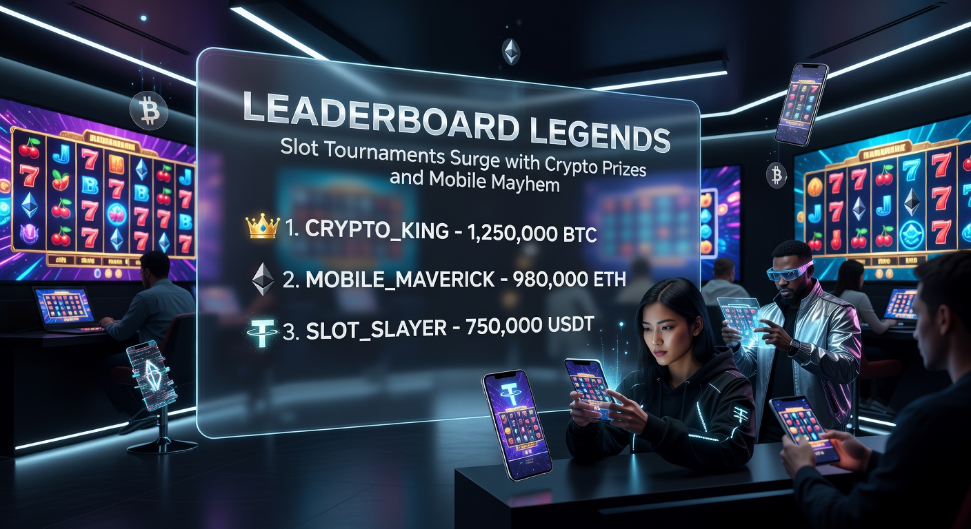 Mobile phone displaying intense slot tournament action with leaderboard climbing and crypto wallet notifications