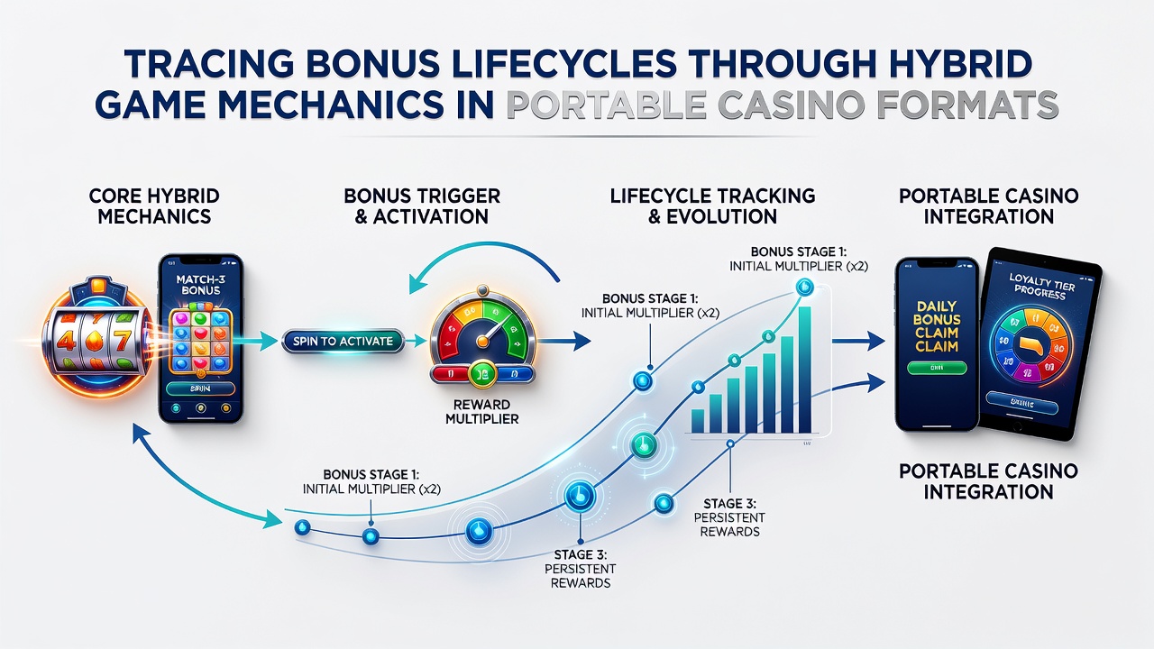 Detailed view of bonus lifecycle dashboard in a hybrid mobile casino game showing stages from award to conversion with progress bars and timer elements